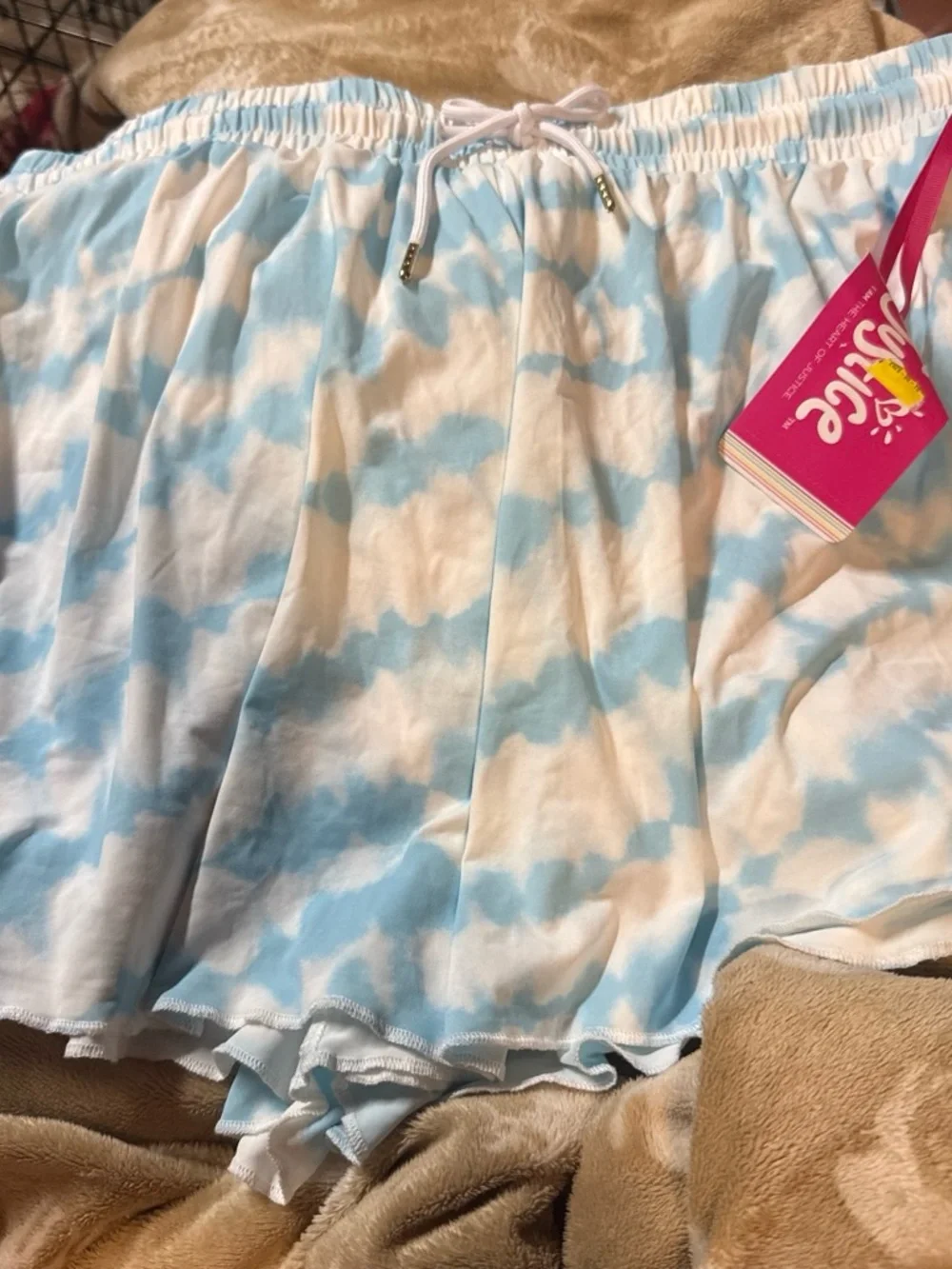 Justice Cloud-Print Lounge Shorts - Light Blue & White